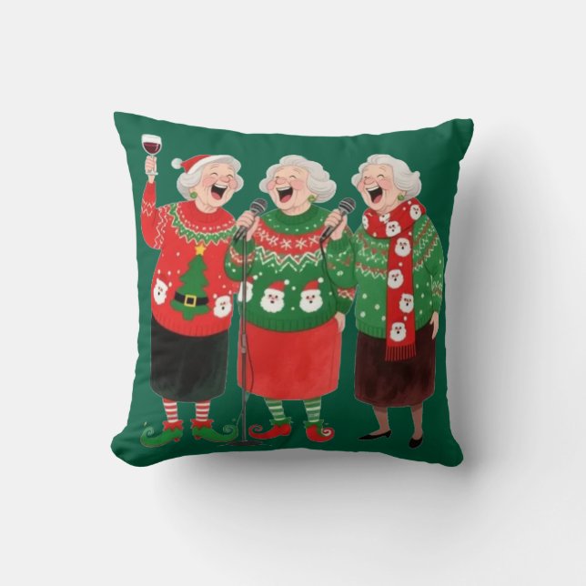 Coussin de Noël Festive pour Femmes – Pulls de Noë (Recto)