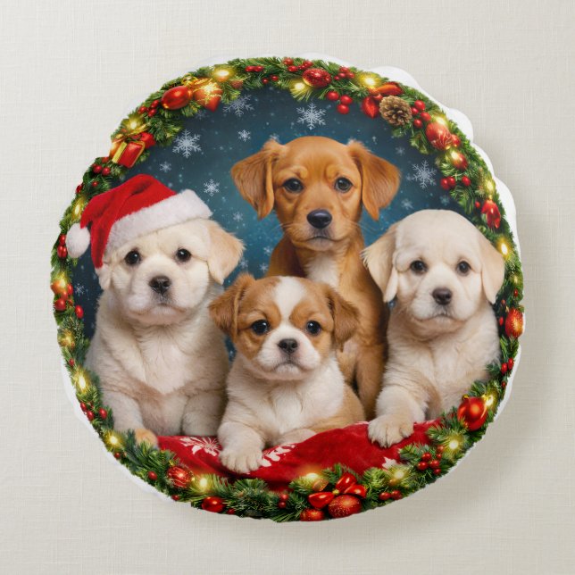 Coussin de Noël jetable avec chiot adorable (Devant)