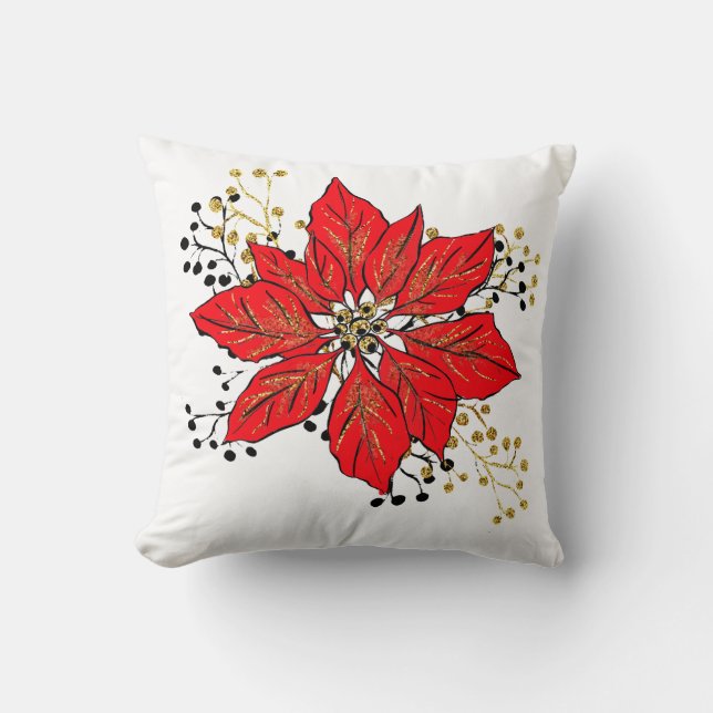 Coussin de Noël Poinsettia (Recto)