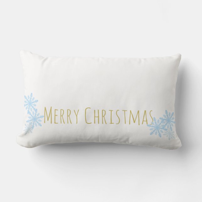 Coussin de Noël Snowflake en bleu et or (Recto)