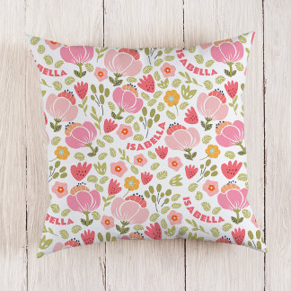 Coussin de nom des filles florales roses