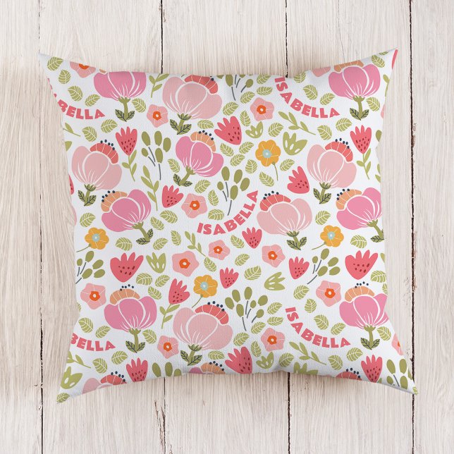 Coussin de nom des filles florales roses (Créateur téléchargé)
