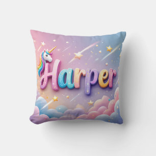 Coussin de nom Unicorne Pastel personnalisé