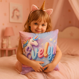 Coussin de nom Unicorne Pastel personnalisé