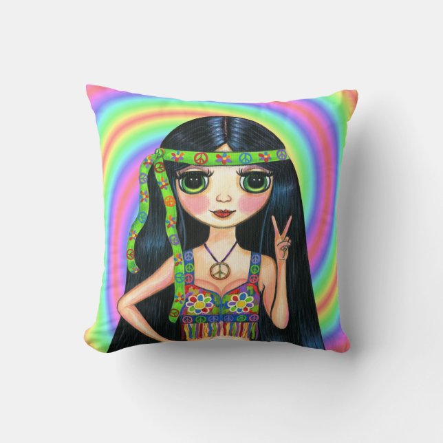 Coussin De paix signe de paix de clignotant hippie de (Recto)