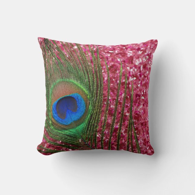 Coussin De paon de plume toujours la vie rose rocheuse (Recto)