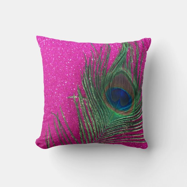 Coussin De paon de plume toujours la vie rose scintillante (Recto)