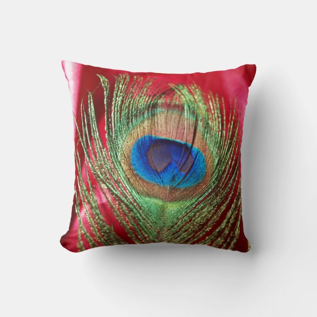 Coussin De paon de rouge toujours la vie soyeuse (Recto)