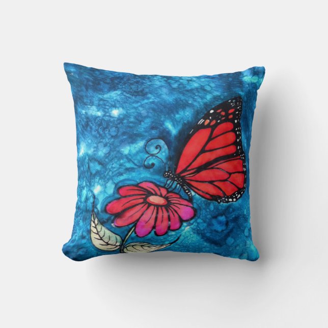 Coussin de papillon de monarque : Peinture en soie (Recto)