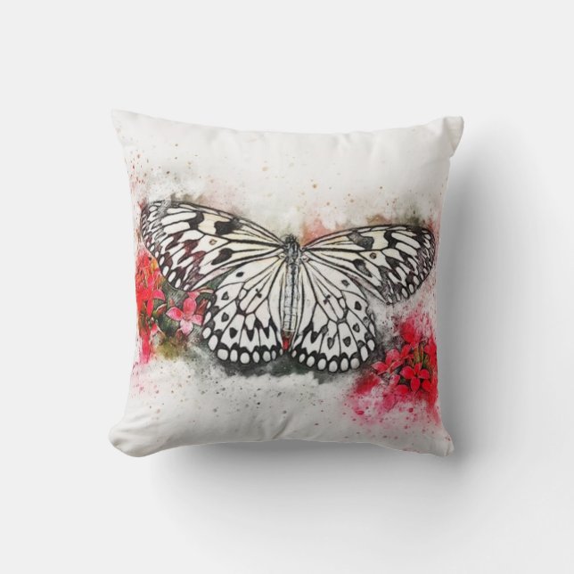 Coussin de papillon noir et blanc (Recto)