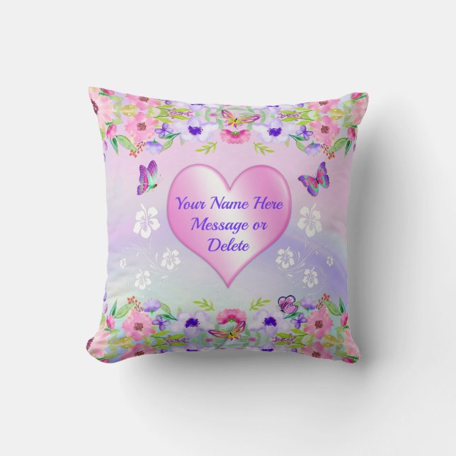 Coussin de papillon rose et violet personnalisé (Recto)
