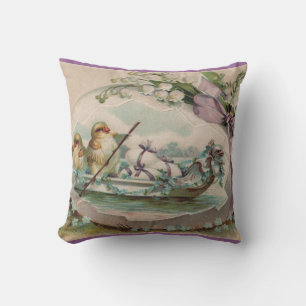 Coussin de Pâques vintage poussins à la rame