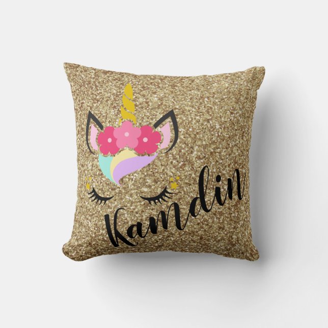 Coussin de Parties scintillant d'or Unicorn person (Recto)