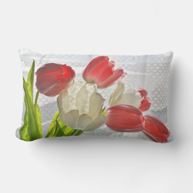 Coussin de patio extérieur rouge tulipe blanche fl (Recto)