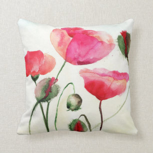 Coussin de pavots de couleur d'eau