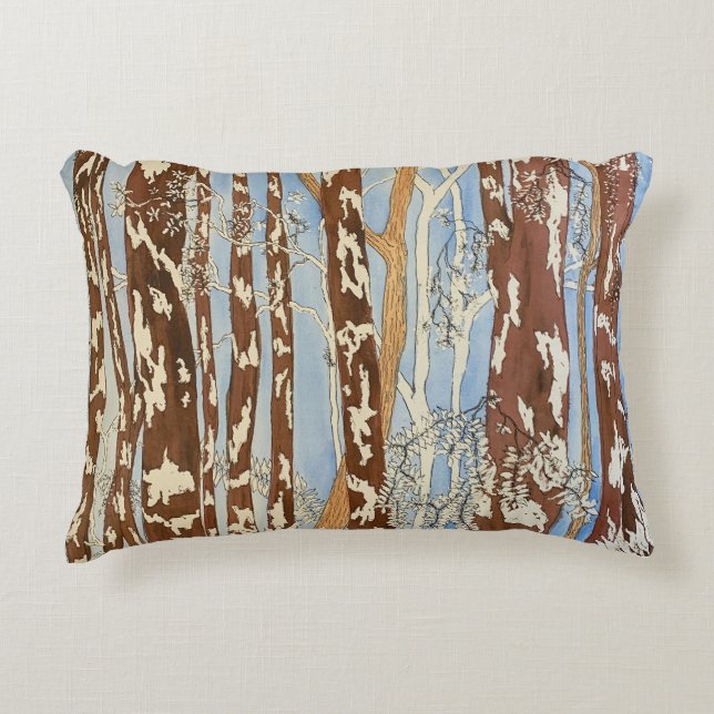 coussin de peinture de forêt marron et bleu (Devant)