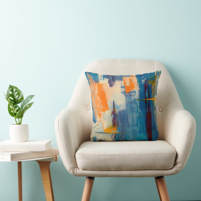 Coussin de peinture orange et bleu Abstrait modern (Chaise)