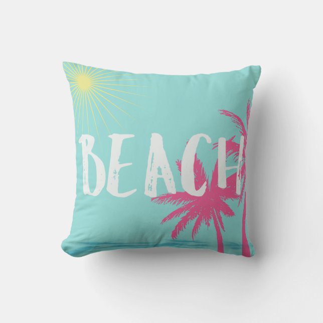 Coussin de plage rose et Turquoise Palm Tree (Recto)