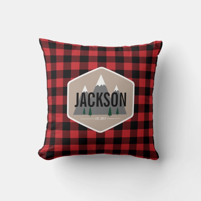 Coussin de plaid de Buffalo rouge et noir (Recto)