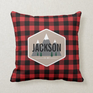 Coussin de plaid de Buffalo rouge et noir