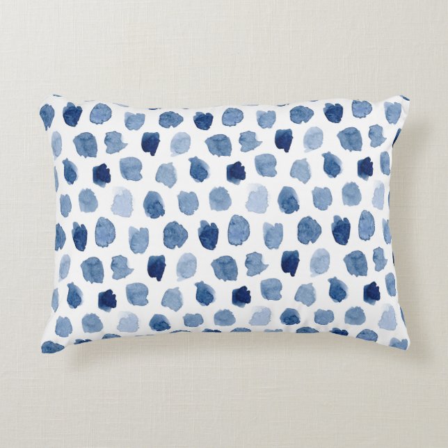 Coussin de points d'aquarelle bleu 16x12 (Devant)