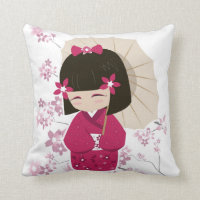 Coussin de poupée rose Kokeshi - Arrière - plan bl