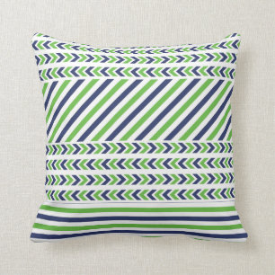 Coussin de rayures de vert de chaux et de bleu