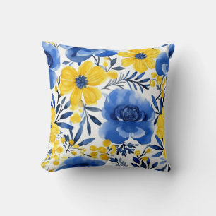 Coussin de rêve floral bleu et jaune