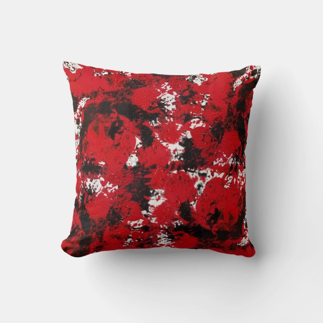 Coussin de style abstrait moderne, noir, rouge & b (Recto)