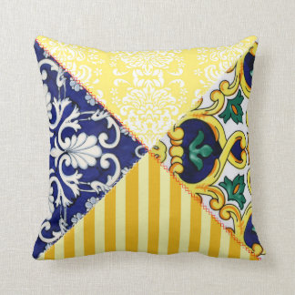 Coussin de style italien jaune et bleu