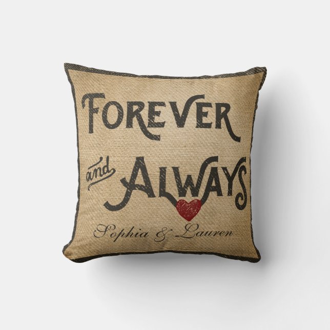 Coussin De toile de jute coeur lesbien pour toujours (Recto)