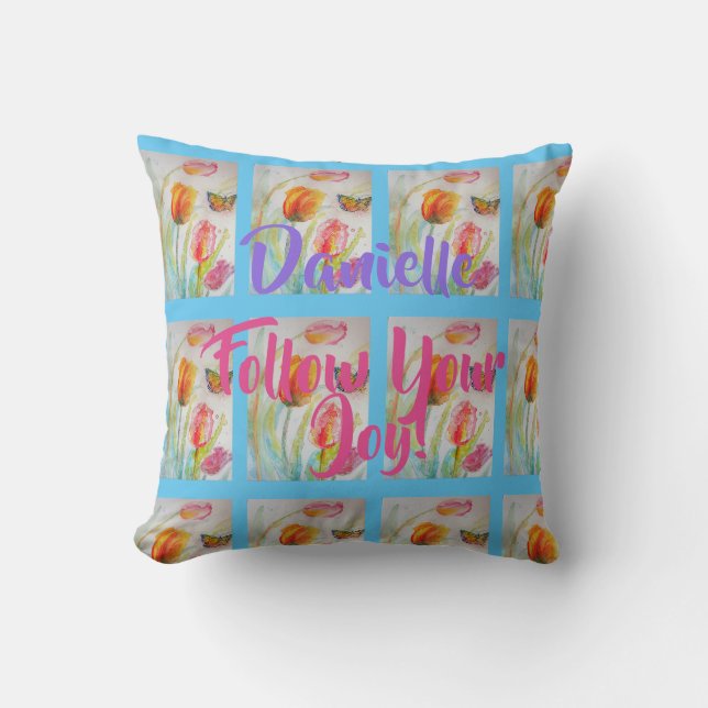 Coussin de tulipe rose tulipes floral aquarelle bl (Recto)