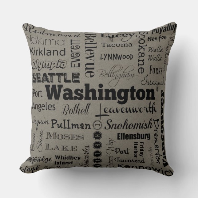 Coussin de typographie de villes de Washington (Recto)