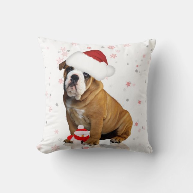 Coussin de vacances de Noël de bouledogue (Recto)