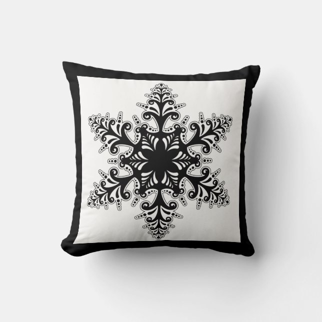 Coussin de vacances - Flocon de neige noir et blan (Recto)