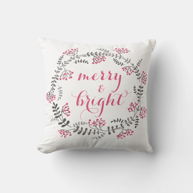 Coussin de vacances Pink and Grey Holly Wreath (Recto)