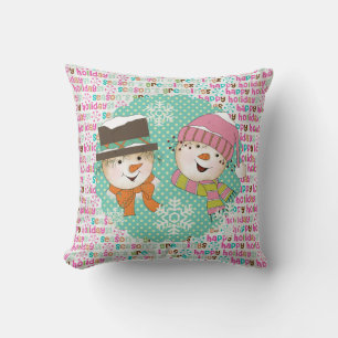 Coussin de vacances Snowmen à deux points et typog