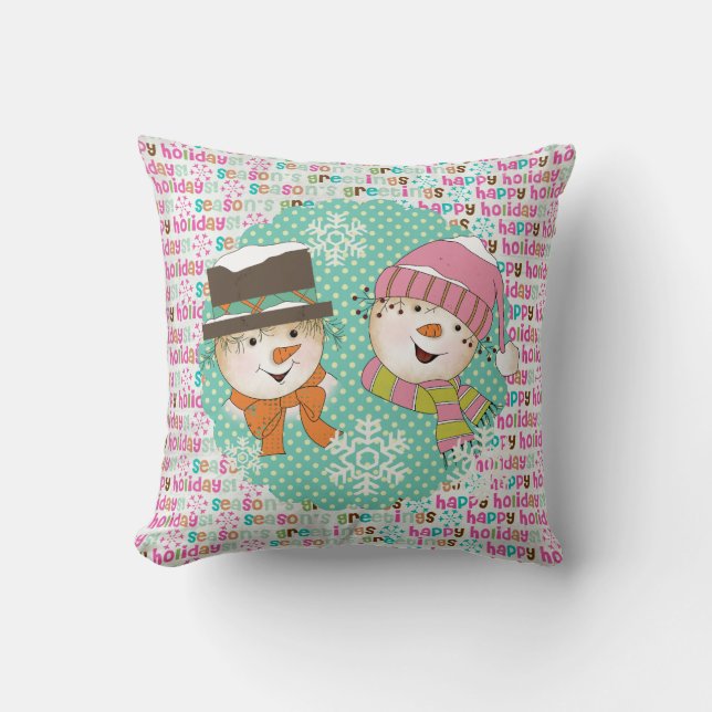 Coussin de vacances Snowmen à deux points et typog (Recto)