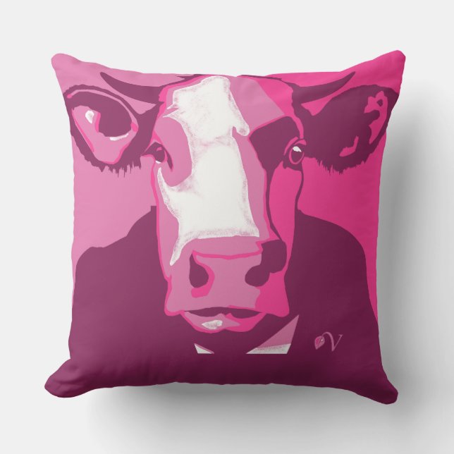 Coussin de vache rose Pop Art (Recto)