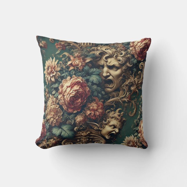 Coussin Décadence Dérangée – Floral Victorien Gothique (Recto)