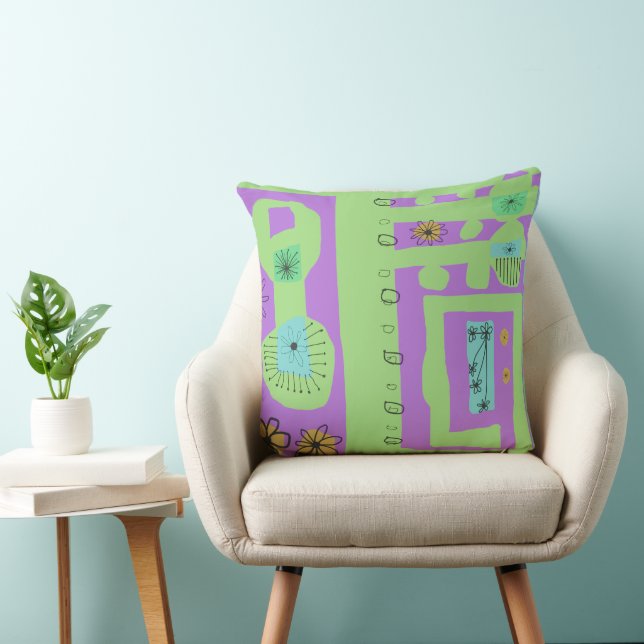 Coussin Décal Floral Ethnic Print Green Purple Black (Chaise)