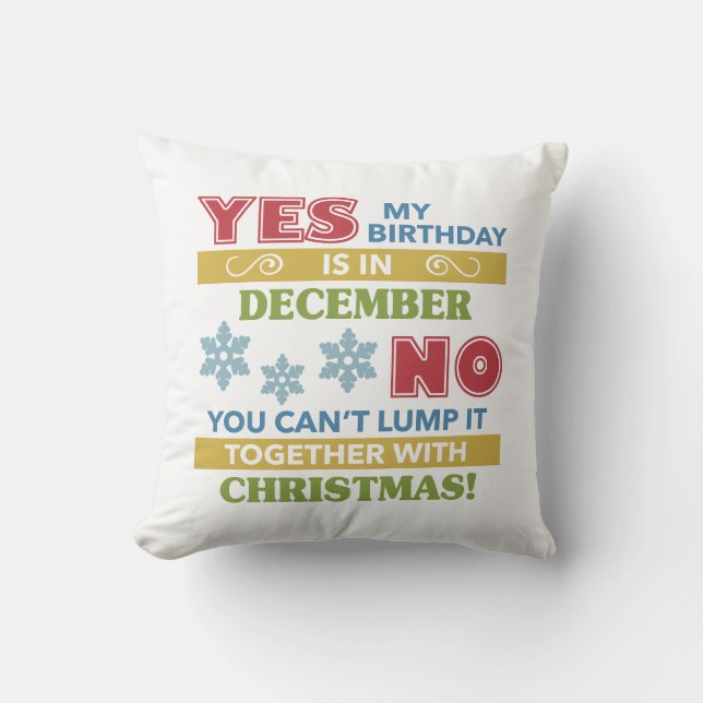 Coussin Décembre Anniversaire Noël Humour (Recto)