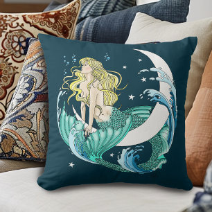 Coussin Déco artistique Art Déco Sirène Blonde Croissant d