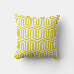 Coussin Déco motif égyptien - moutarde or et blanc