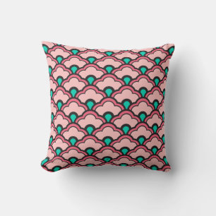 Coussin Déco pétoncles chinois, corail rose et turquoise