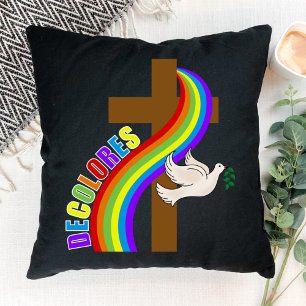 Coussin DeColores Cursillo Arc-en-ciel avec Croix et Paix 