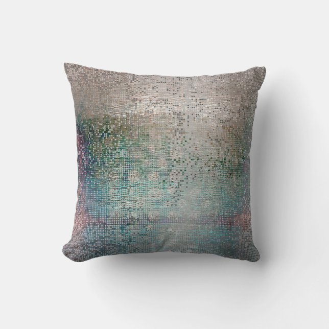 Coussin Décor Abstrait Argent Turquoise Contemporain Métal (Recto)