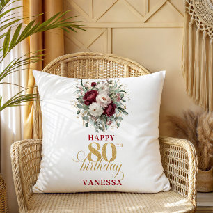Coussin Décor d'anniversaire 80 ans Blush Bourgogne Modern
