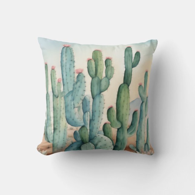 Coussin Décor de Cactus d'aquarelle du désert du Sahara (Recto)