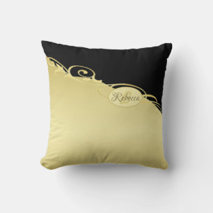 Coussin Décor de luxe sur or & noir, Monogramme